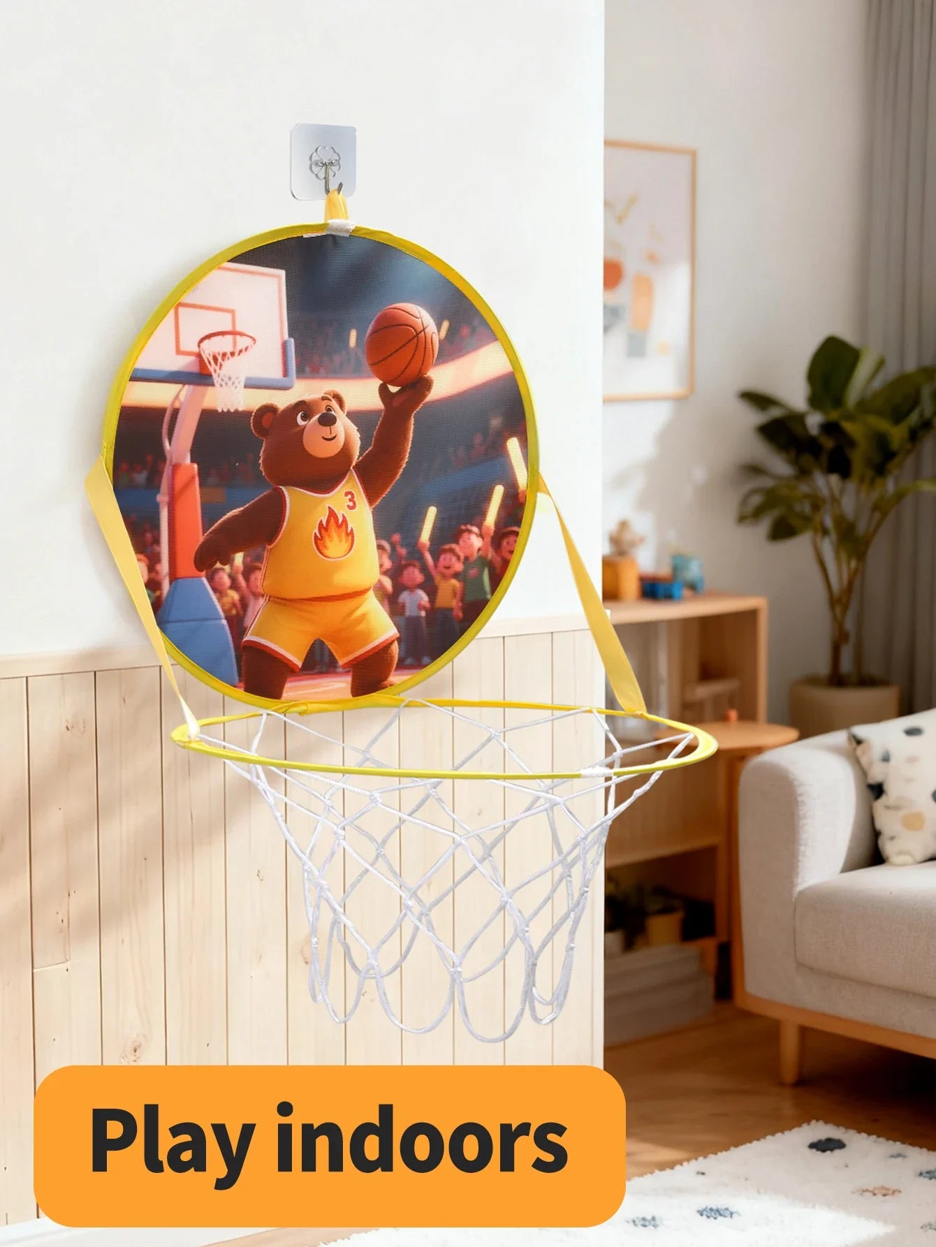 Foldable Basketball Hoop Bear Theme No Drilling 35cm Lightweight Portable Indoor Outdoor Fabric Kids Home Bedroom Yard Play Toy