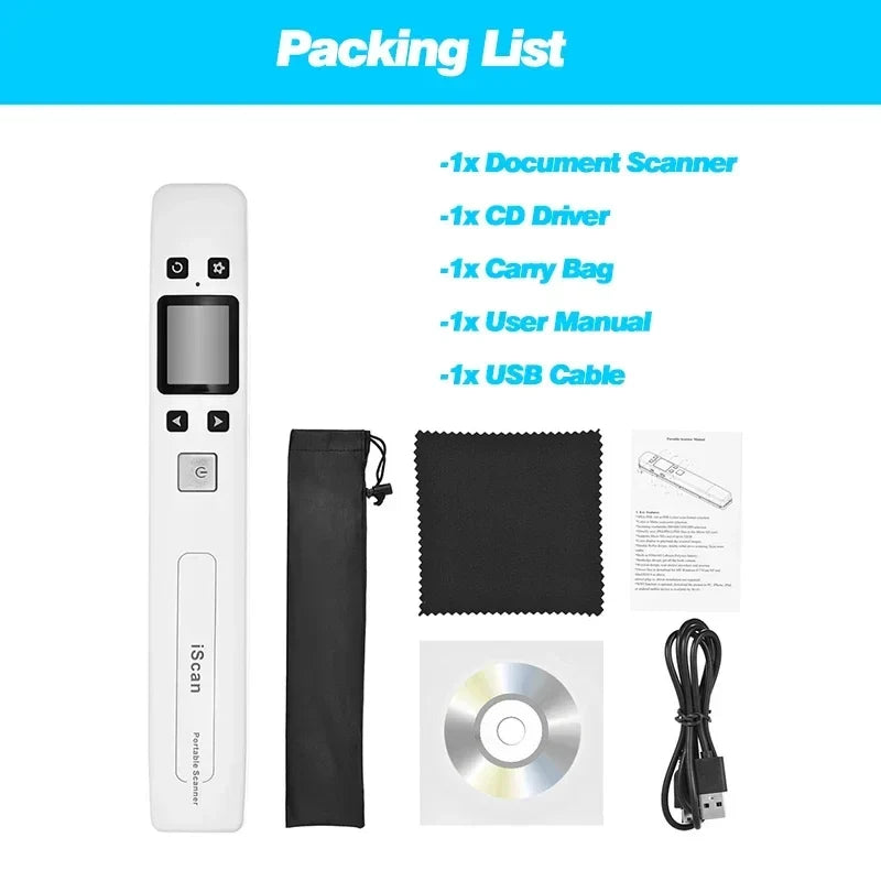 Handheld Flat Scanner HD Scanner 1050DPI Portable WIFI Wireless Scanner for Documents Homework Scan Photos JPG/PDF No Driver