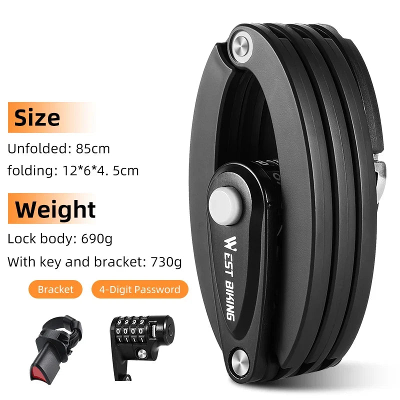 WEST BIKING Bicycle Lock Portable Foldable Anti-theft Lock MTB Road Security Scooter Electric E-Bike Cycling Bicycle Accessories