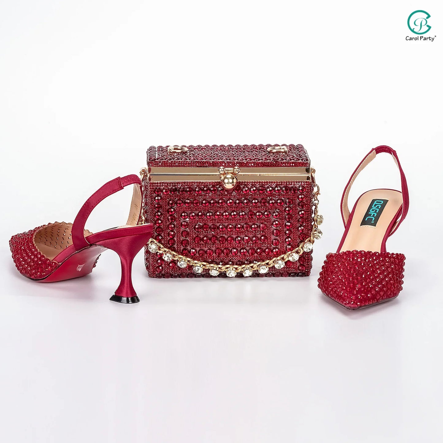 New Wine Red High Heels Shoes And Bag Dotted Crystal Wedding Party Spring, Summer, and Autumn Fashion Women's Noble Sandals