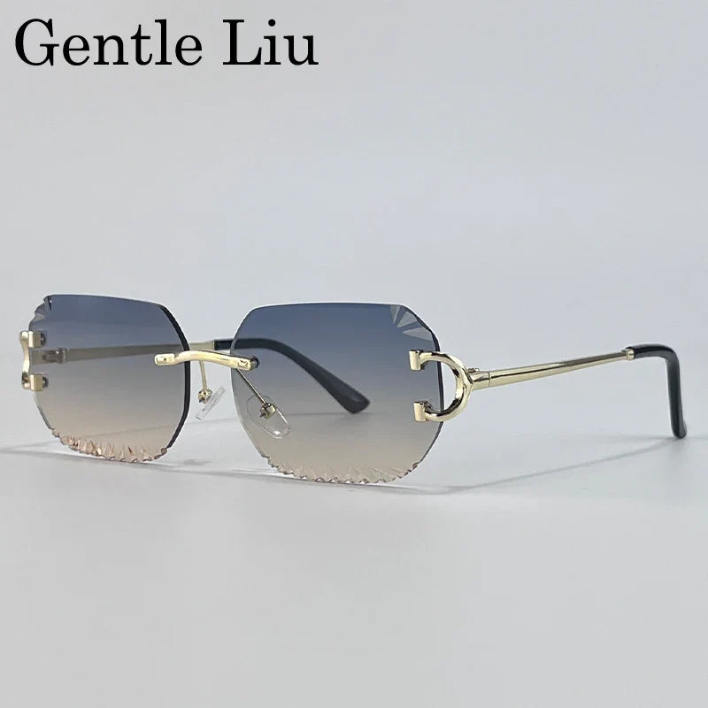 Vintage Square Rimless Sunglasses Men 2026 Luxury Brand Trendy Frameless Punk Sun Glasses Cut Edge Gradient Eyewear UV400 Shades