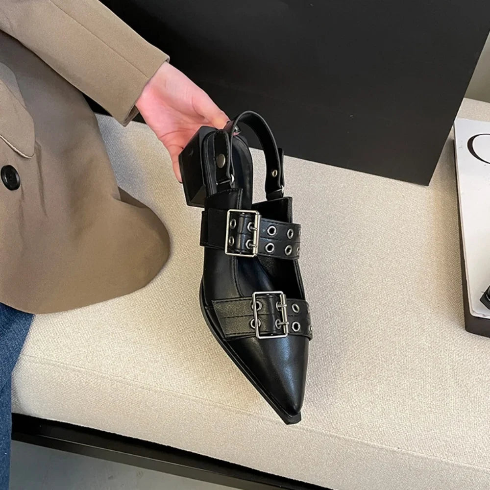 New Women Sandals Shoes Pointed Toe 2025 Spring Fashion Shallow Footwear Slingbacks Ladies Sandals Flats Shoes Big size