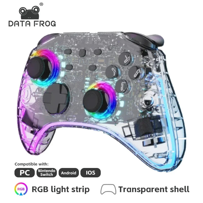 DATA FROG Portable Transparent Game Controller Wireless RGB LED Game Pad Multi Platform For Switch OLED PC Android IOS