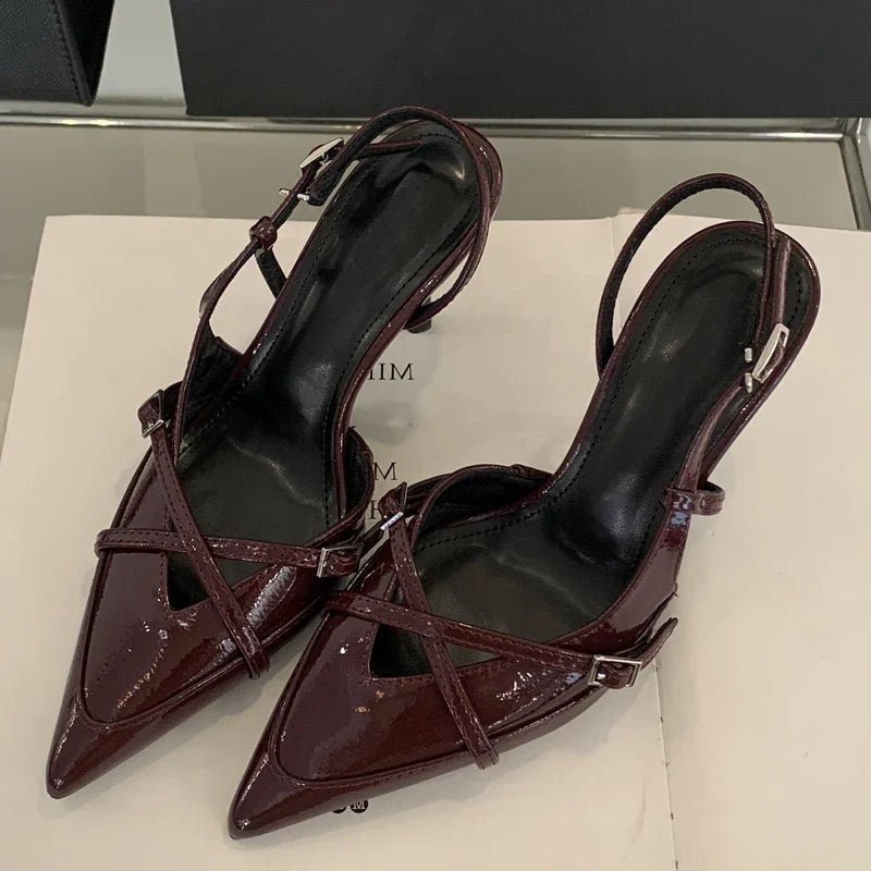 Eilyken Street Style Buckle Strap Women Pumps Pointed Toe Thin High Heels Banquet Slingback Party Shoes Zapatos De Mujer