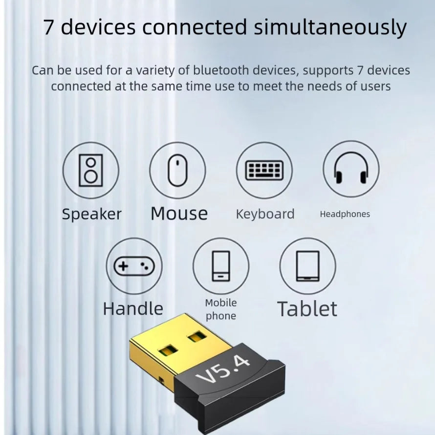 USB Bluetooth Adapter 5.4/5.3/5.0 Wireless USB Bluetooth Audio Receiver for PC Desktop Laptop Mouse Keyboard Headsets Speakers