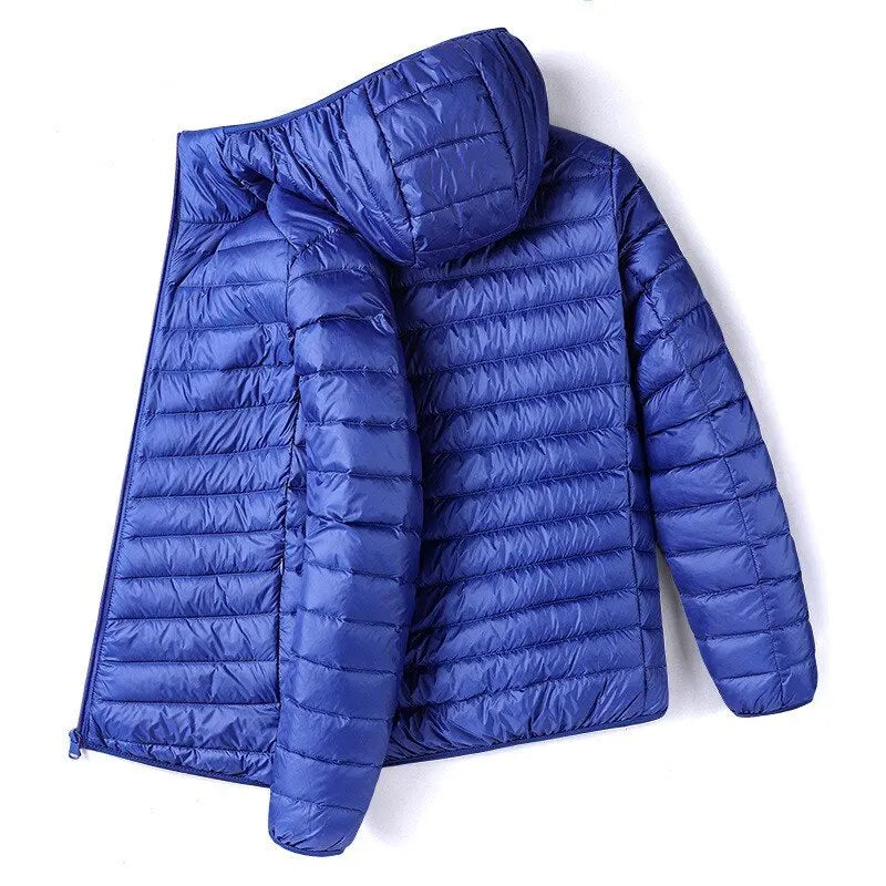 Men Solid Color Hooded Puffer Coat, Winter Lightweight Casual Outdoor Sports Warm Jacket for Male
