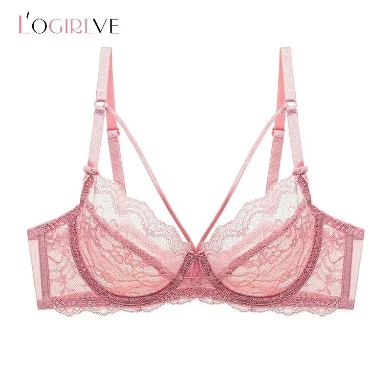 Logirlve Wholesale 3PCS Ropa Interior Sexy Mujer Sujetadores de Encaje Huecos Sujetador Ultrafino Lencería de Mujer Sujetador de Talla Grande