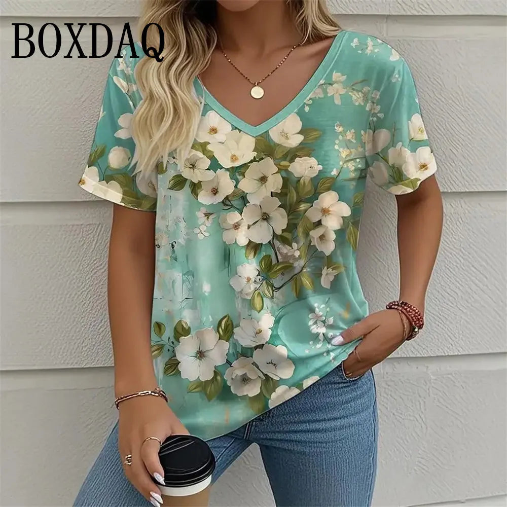 Plant Flowers 3D Print T Shirt For Women 2025 Summer Retro Short Sleeve Shirts Casual Tie Dye Butterfly Loose Plus Size Tops 8XL