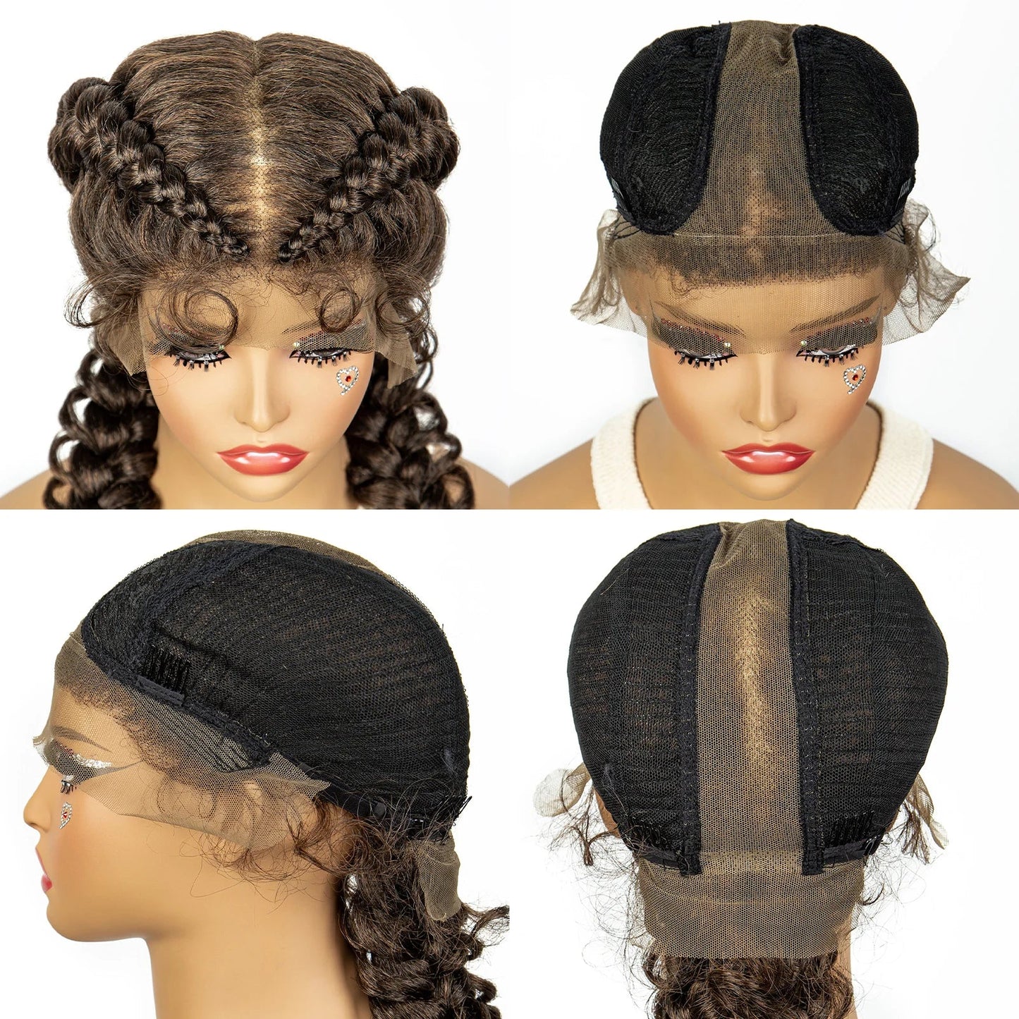 1B/30 Dark Brown Synthetic Lace Frontal Dutch Box Braided Wigs for Black Women Fishtail Braids Wigs with Baby Hair Cornrow Wigs