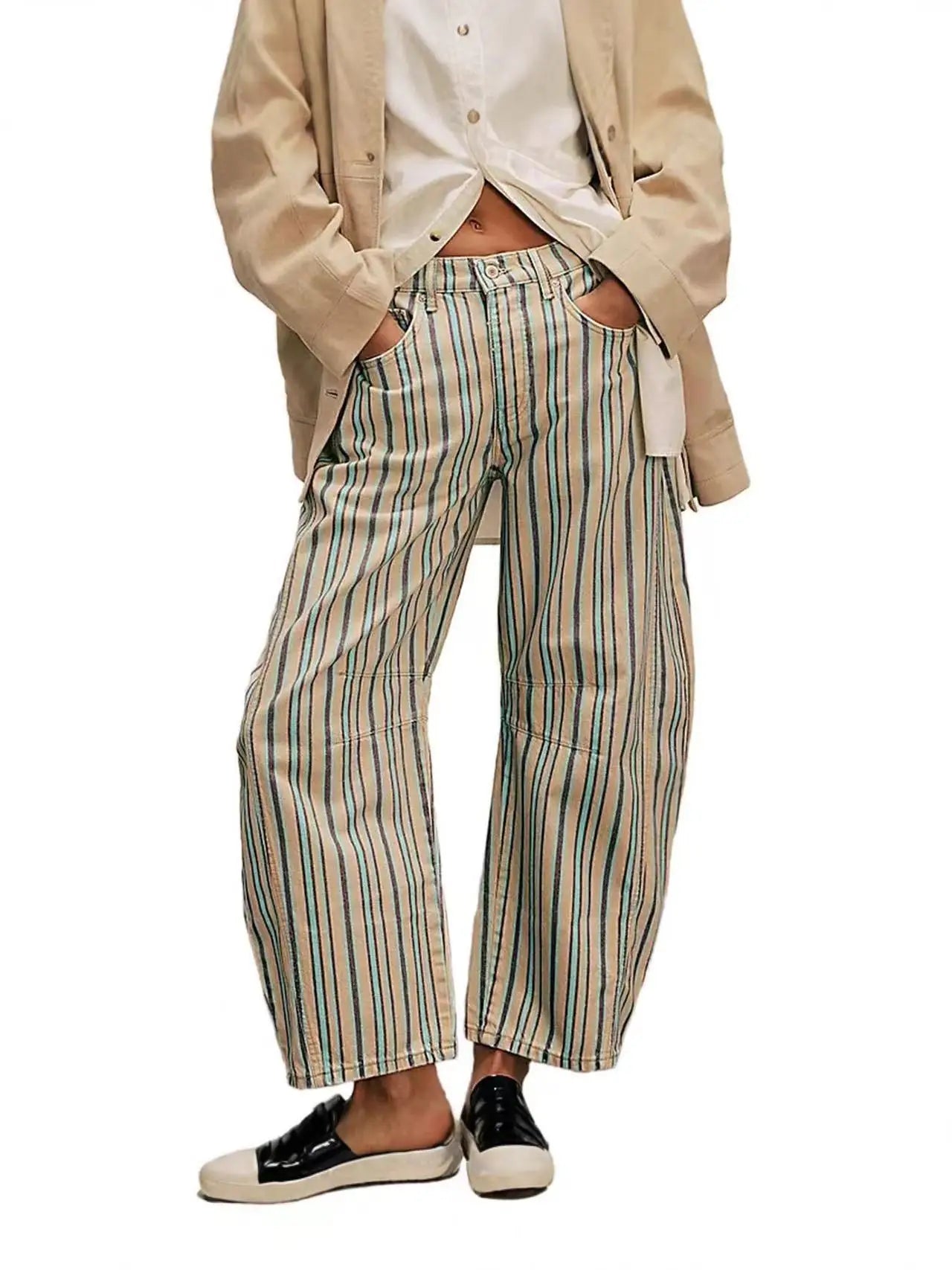 New Spring and Autumn Women's Loose Denim Flower Print Denim Pants Wide-leg Pants