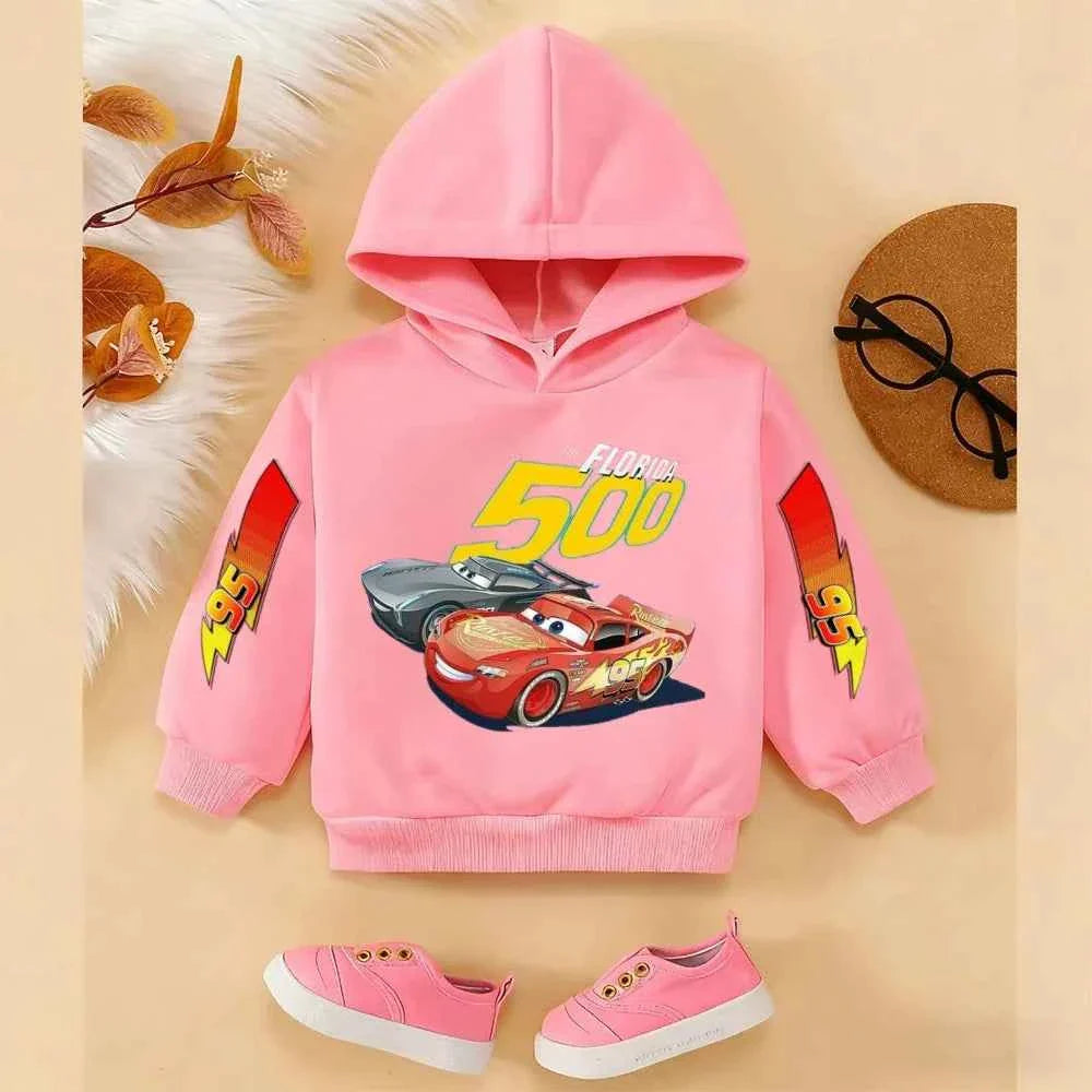 Girls and Boys Classic Anime Car Story Children's Spring and Autumn Fashion Hoodie (only hoodie), 3-14Y Boys and Girls Hoodie