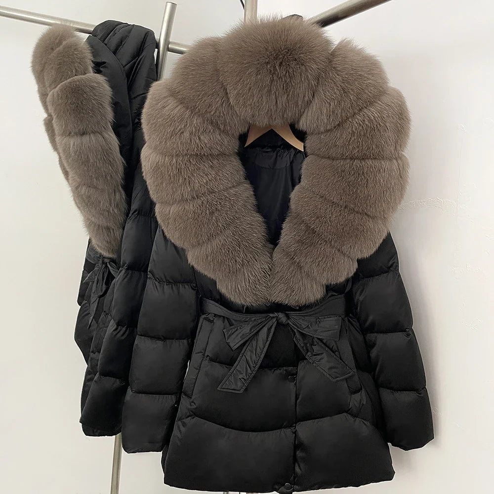Natural Fur Collar Down Jacket Women Winter 2026 High Quality Duck Down Puffer Parka Windproof Warm Down Coat Outerwear New