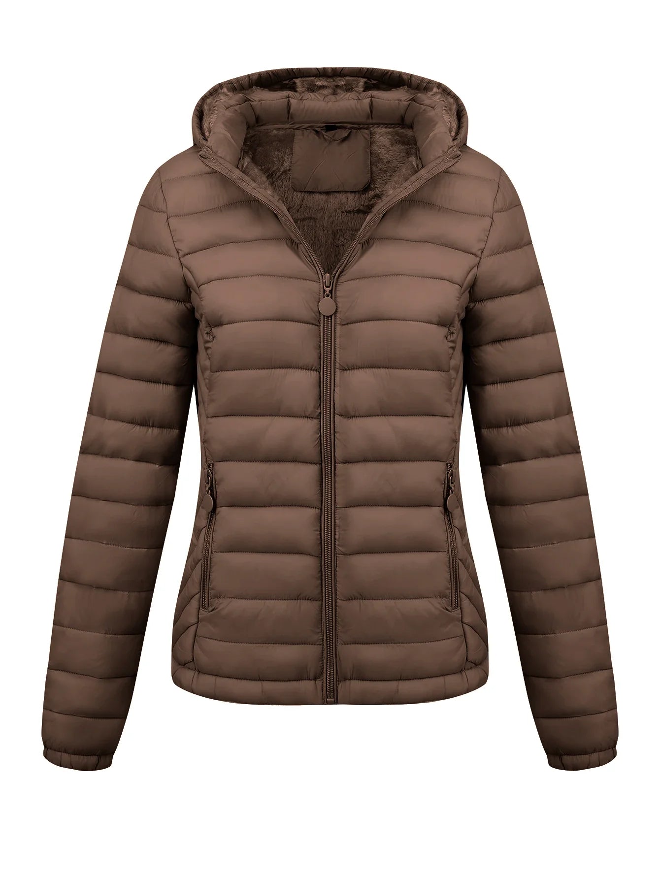 Women's Fashion Winter Padded Coat - Minimalist Hooded Puffer Jacket with Pockets for Fall/Winter