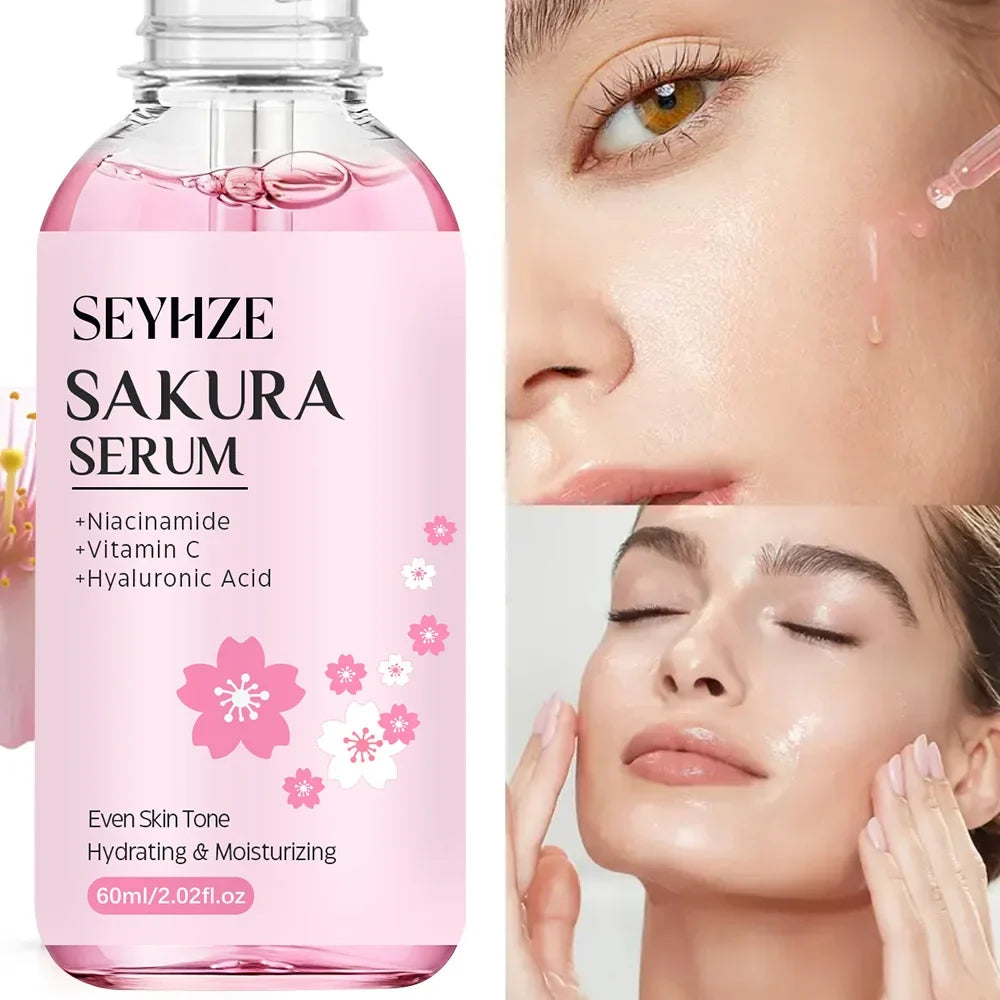 SEYHZE Sakura Collagen Essence + Moisturizing Cream Facial Care Set - 2pcs Packed with Collagen Peptides Vitamin C/E Aloe Niacin