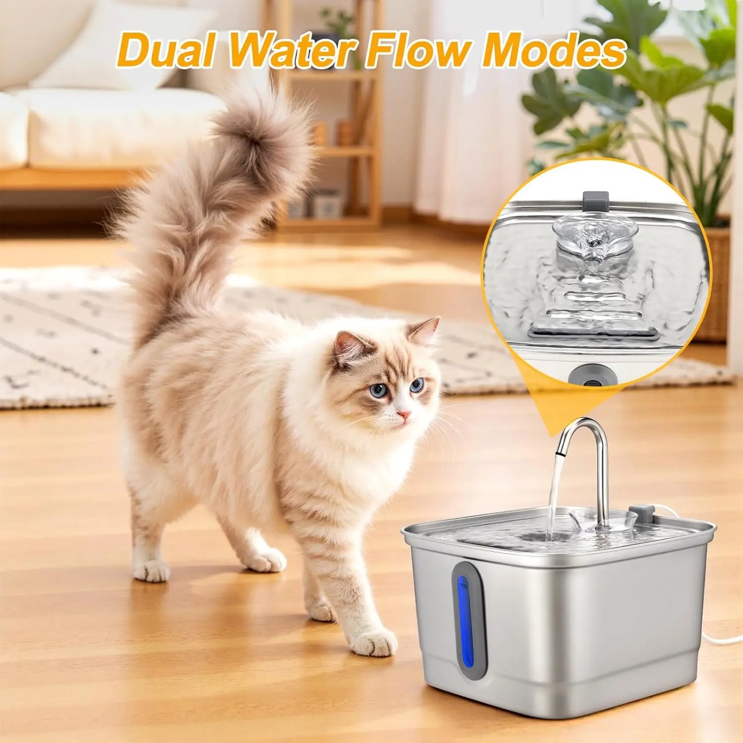 101oz/3l Stainless Steel Cat Water Fountain Automatic Pet Water