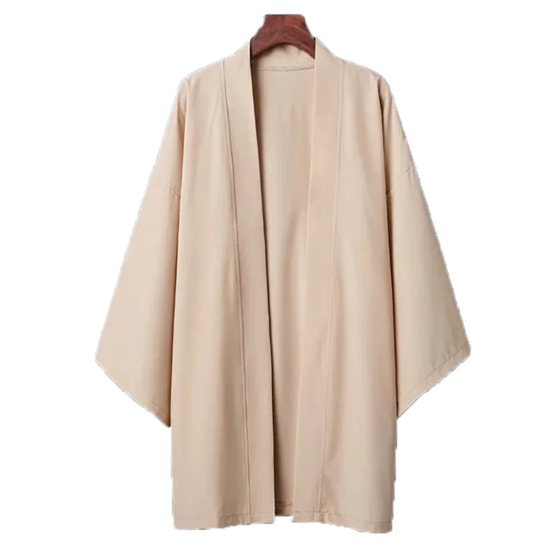 Men's Solid Color Long Sleeve Cardigan Long Kimono Shirt Asian Traditional Wear Yukata Haori Jacket Coat 6 Color Japanese Kimono