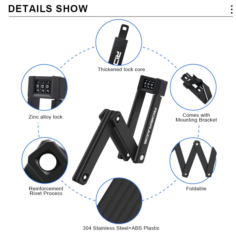 Bike Foldable Lock MTB Road High Security Anti-Theft Cycling Lock Portable For Scooter Electric E-Bike Bicycle Accessories