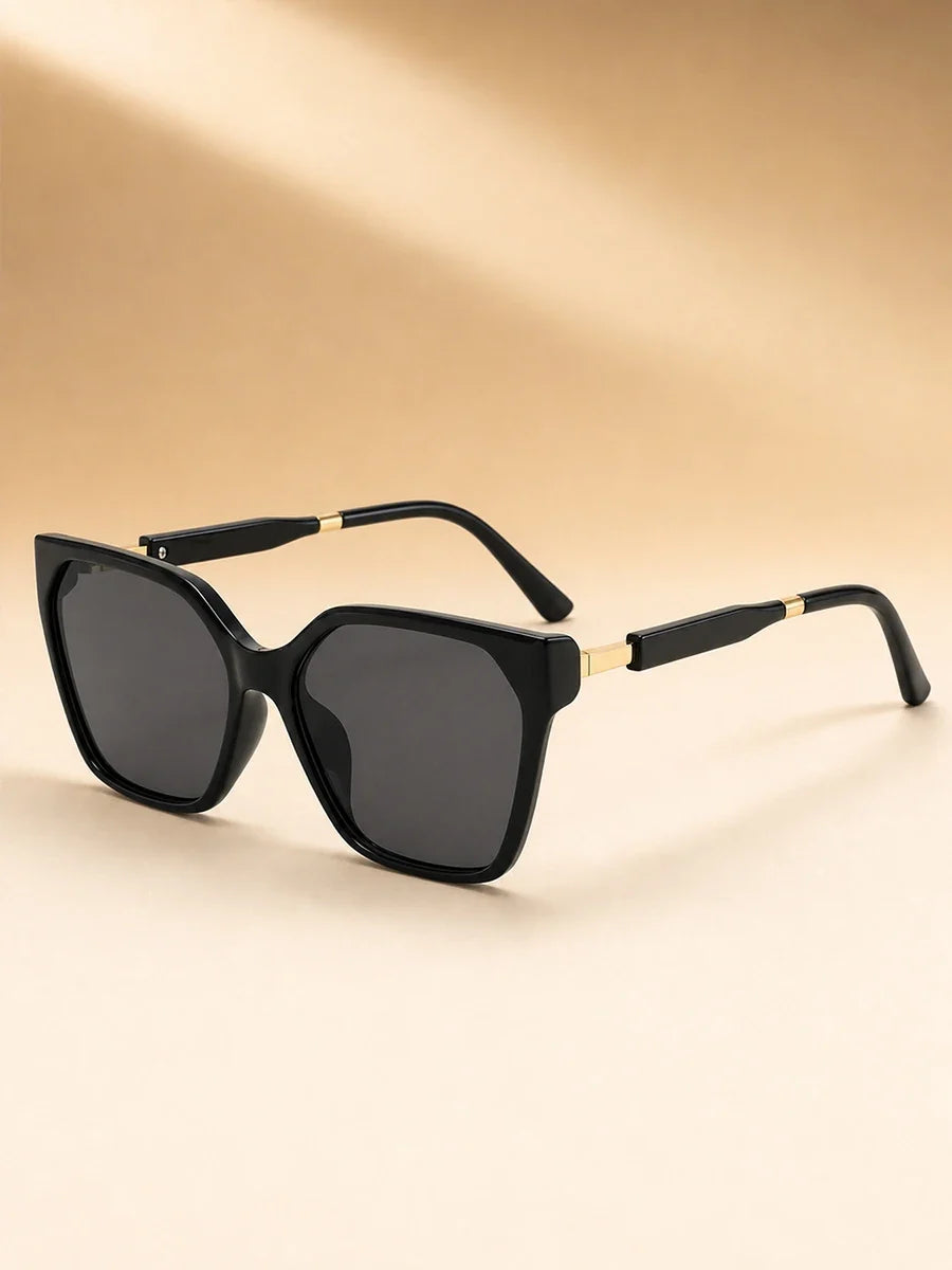 High End Square Cat Eye Sunglasses with Gold Border Stitching on the Legs, Light Luxury Women's Sunglasses