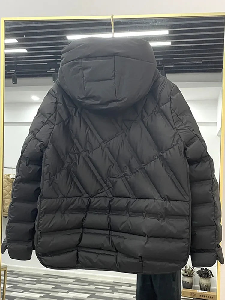 Winter Women 90% White Duck Down Coat Female Stand Collar Single-Breasted Puffer Jacket Casual Loose Hooded Parkas Coat Women