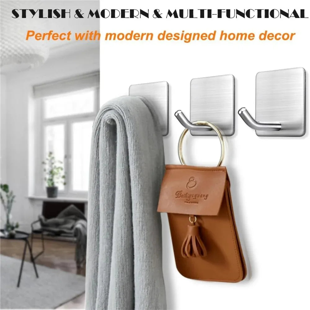 4PCS Stainless Steel Wall Mounted, Wall Mounted Self-Adhesive Hook, Key Holder, Wall Mounted, Towel Rack, Jacket, Bag Hook