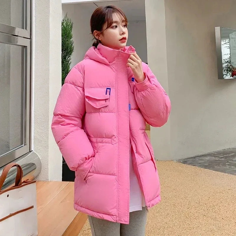 2025 New Winter Hooded Parka Women's Down Cotton Jacket Puffer Coat Overcoat Thick Warm Cotton Padded Jacket Snow Wear Outwear