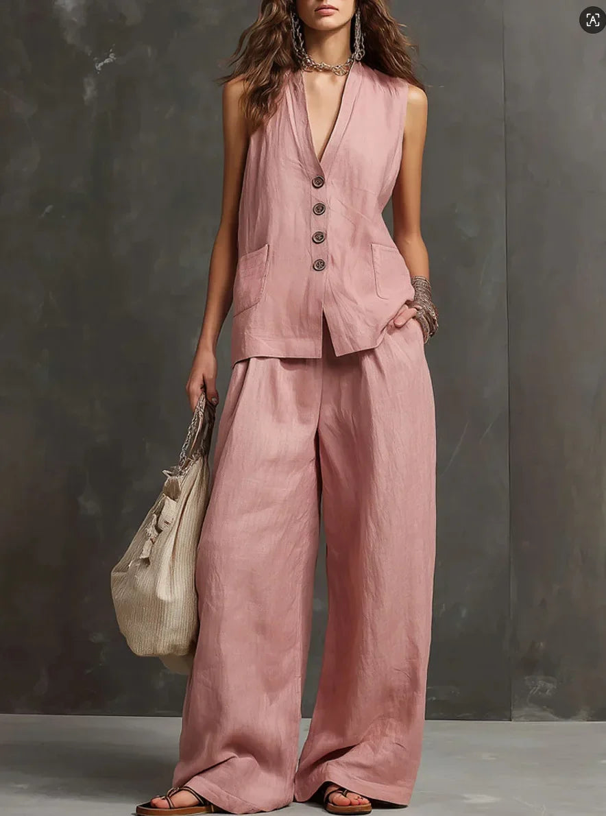 Outfits For Women 2 Piece Set Single-breasted Vest Pocket Solid Color Top Women Pocket Wide-leg Trousers Women's New Summer Suit