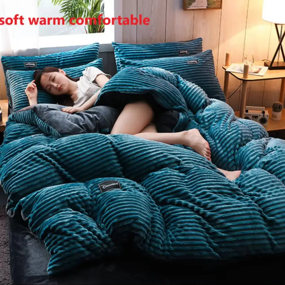 Warm Winter Duvet Cover Bedding Set Thick Solid Color Velvet Double Soft Quilt Cover Twin Queen King Comforter Cover Sets 220*24