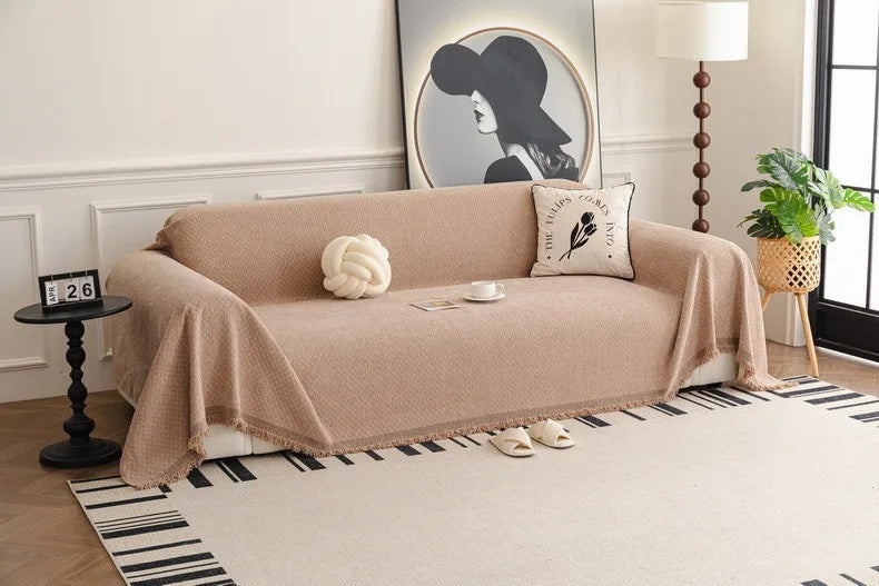 Solid Color Sofa Throw Blanket Non-slip Sofa Slipcovers Pets Kids Dust-proof Couch Armchair Covers Camping Picnic Blankets Home