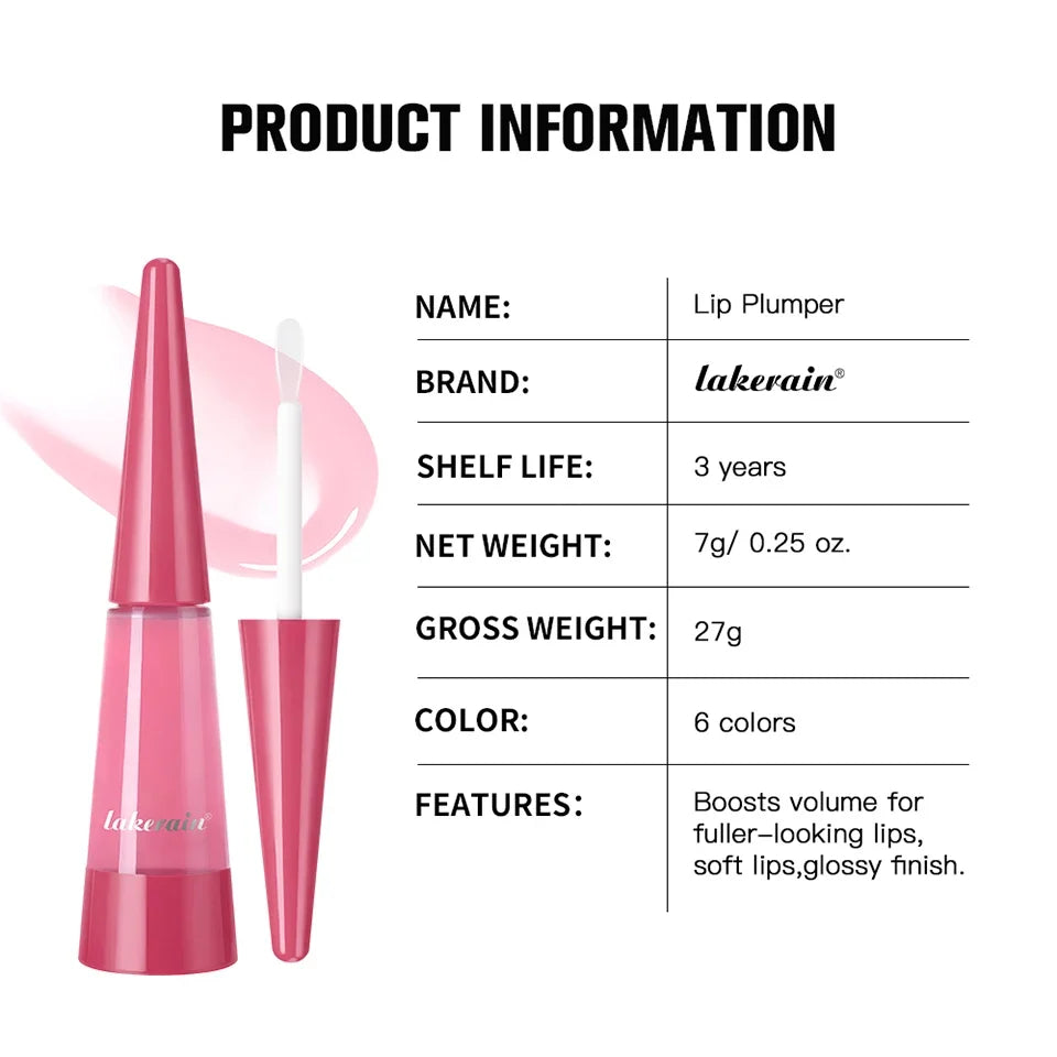 Lakerain Instant Lip Plumper Gloss Oil Lip Long-Lasting Moisturizer Volume Boosting Lip Oil Volumizing & Hydrating Non-Dry Plump