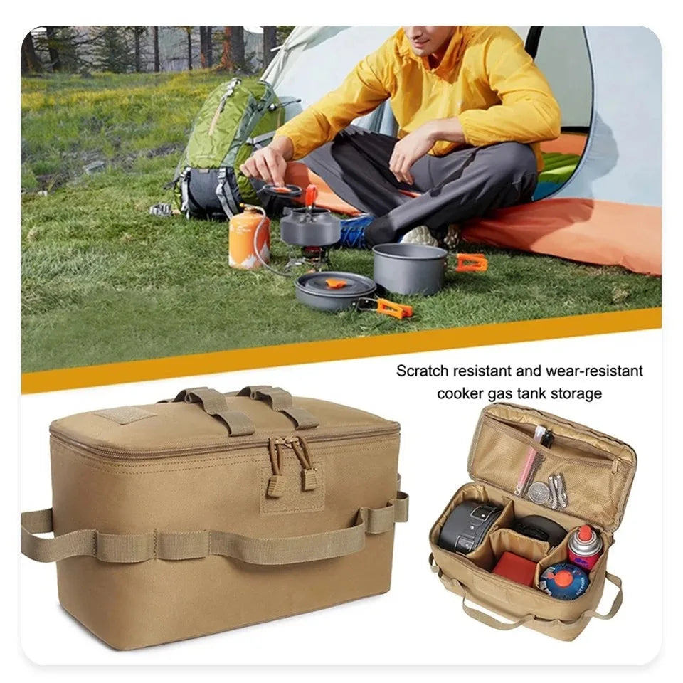 Large Capacity Outdoor Camping Storage Bag - Ground Nail Tool Bag with Picnic Cookware Utensils Kit Gas Canister Organizer