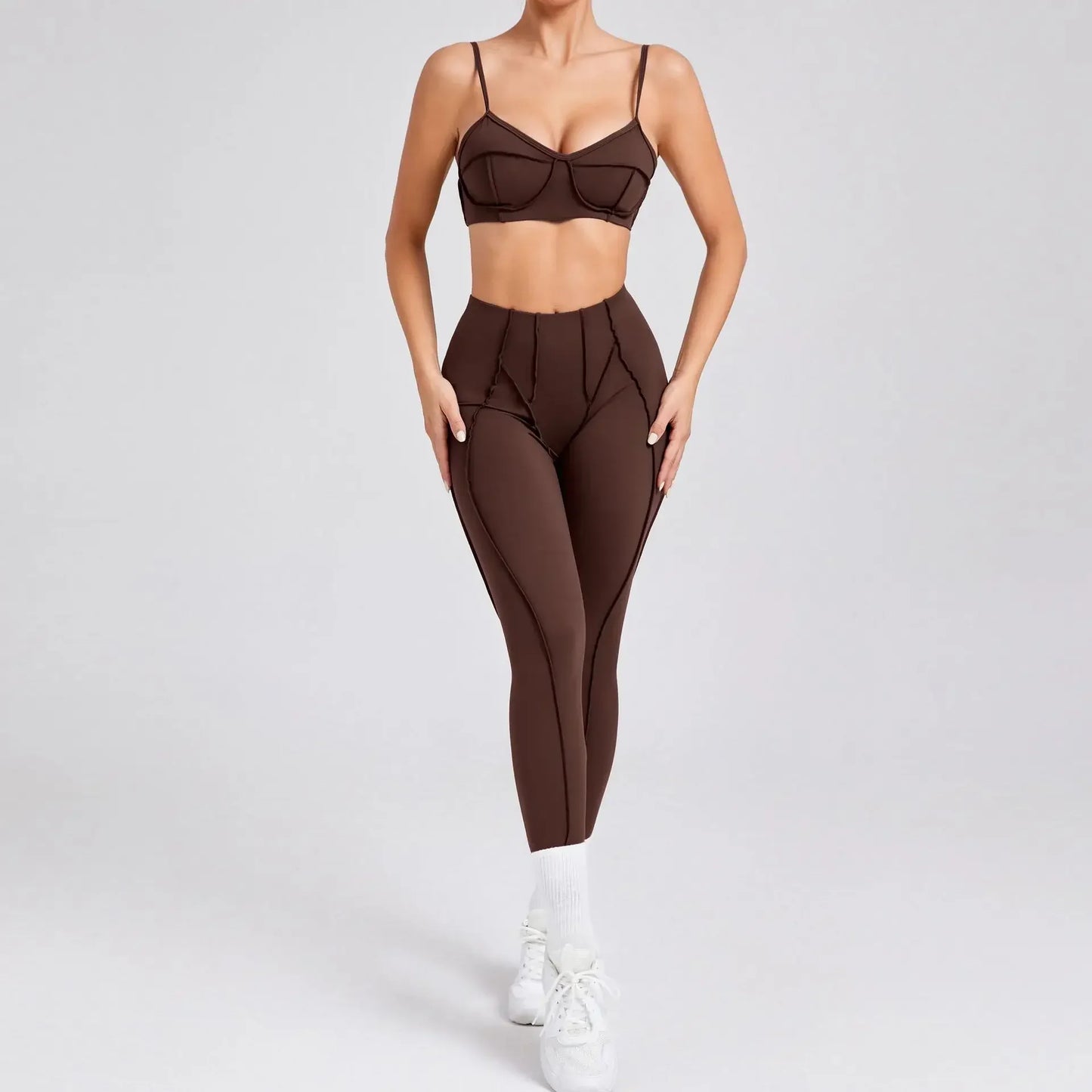 2-Piece Yoga Set – Open Back Sports Bra & High Waist Shorts