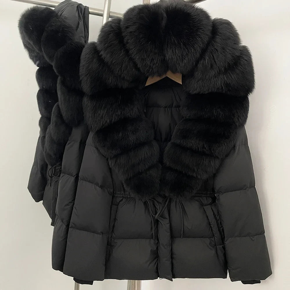 Reality Fur Jacket Real Fur Collar Duck Down Coat Female Winter Hooded Warm Fox Fur Coat Women Natural Raccoon Fur Puffer Jacket