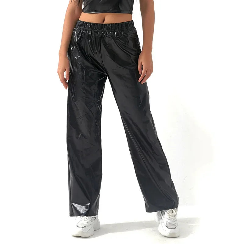 Red Women's Fashion Aurora Laser Gradual Change High Waist Straight Pants, Blue Thin Female Stretch Trousers, 2025 New
