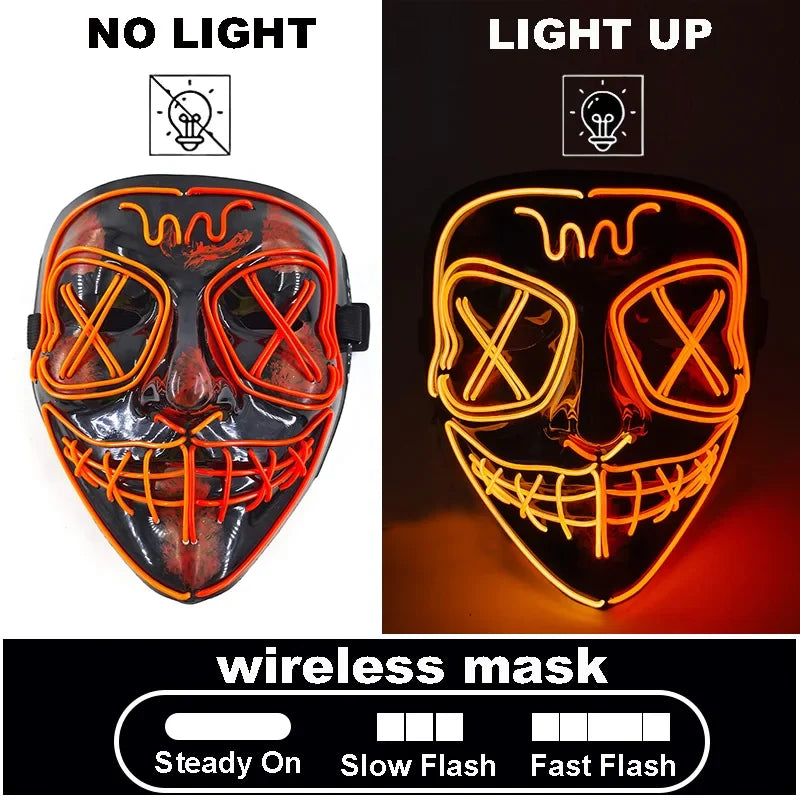 LED Light Up V For Vendetta Mask Anonymous Luminous Full Face Mask Glow In Dark Party Rave Halloween Cosplay Costume Props
