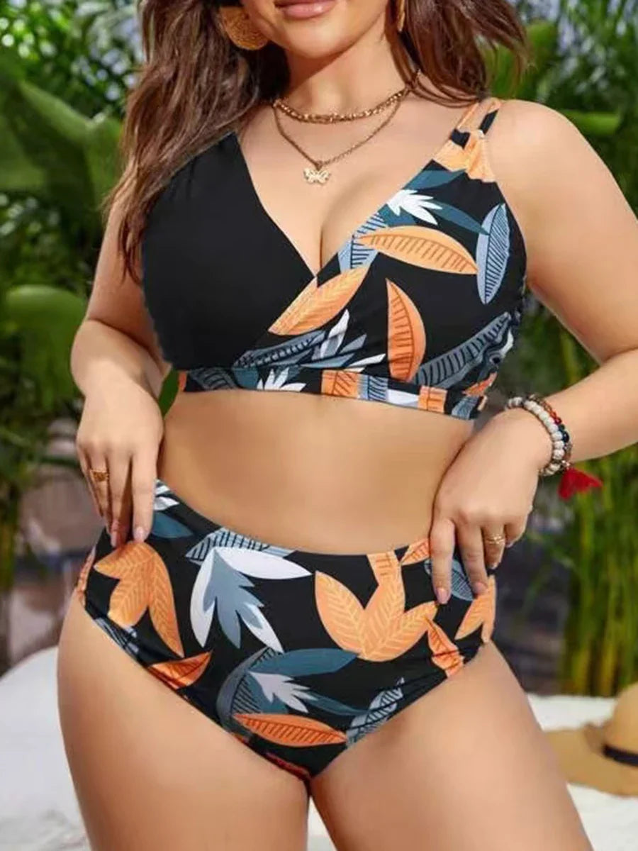 Plus Size High Waist Printed Bikini 4XL
