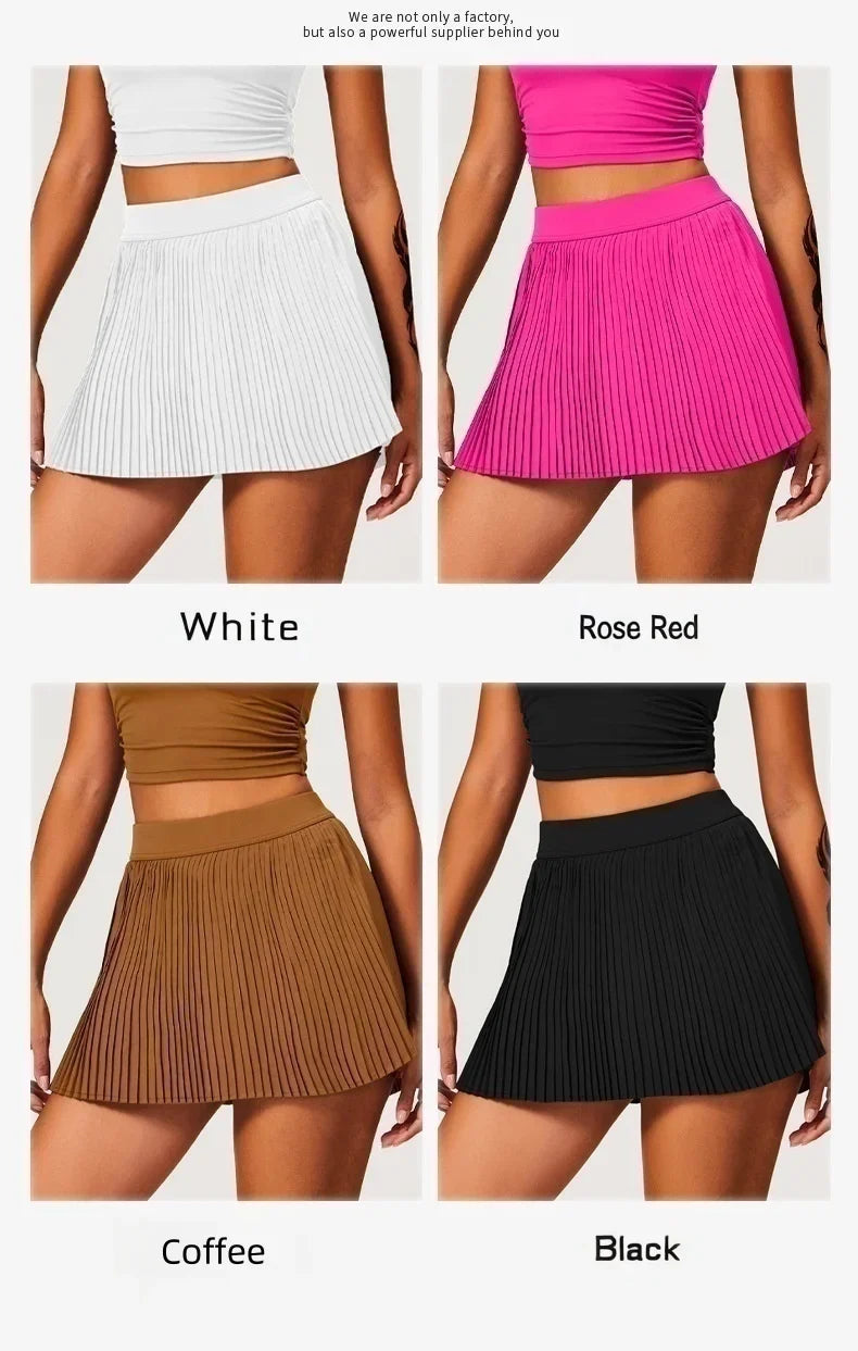 Women's fashion 2-in-1 golf tennis skirt pleated fitness suit with inner pocket, women's sexy style