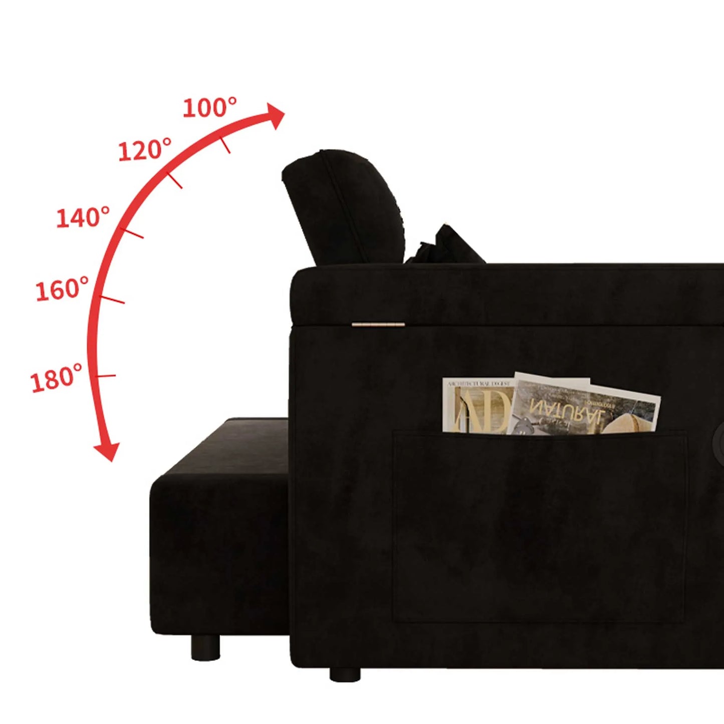 65" 3-in-1 Foldable Velvet Sofa Bed with USB Charging Port, Table Board and Storage Armrests, Adjustable Backrest Sleeper Couch for Living Room Apartment Guest Room, Black