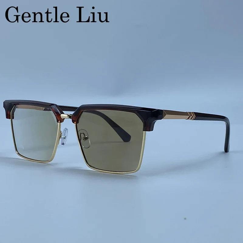 2026 Luxury Designer Square Sunglasses Men Classic Vintage Black Gold Metal Frame Sun Glasses Steampunk Driving Eyewear Shades