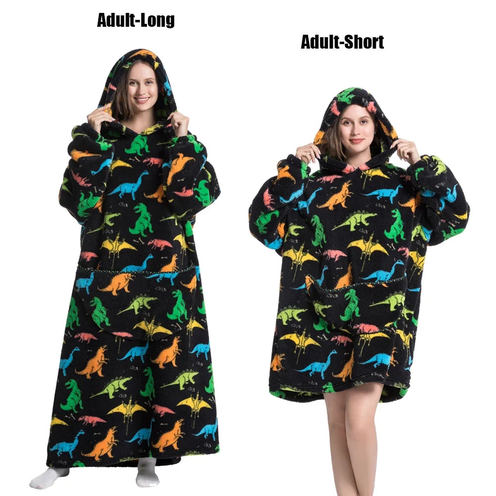 Women Plush Fleece Blanket Men Warm Thick Hoodies Adult Giant TV Blanlets with Sleeves Super Long Cold-proof Homewear Pajamas