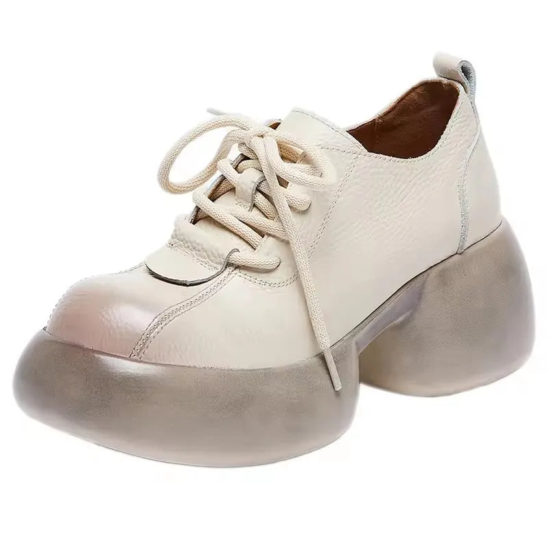 GKTINOO 2026 Spring New Genuine Leather Pumps Thick Soled Women Shoes Retro Comfortable Round Toe Wedges Platform Shoes
