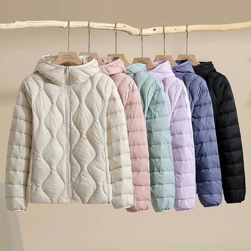 New Plus Size Lightweight Women Down Jacket Hooded White Duck Down Warm Thin Coat Korean Style Puffer Jacket Woman JK-092