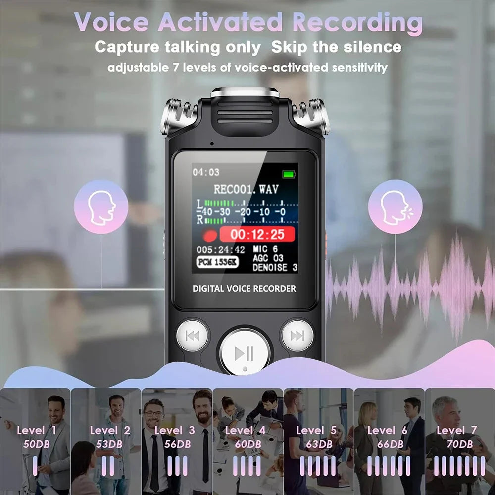 Professional Voice Activated Digital Audio Voice Recorder 8GB 16GB 32G Noise Cancelling Recording PCM Support OTG WAV MP3 Player