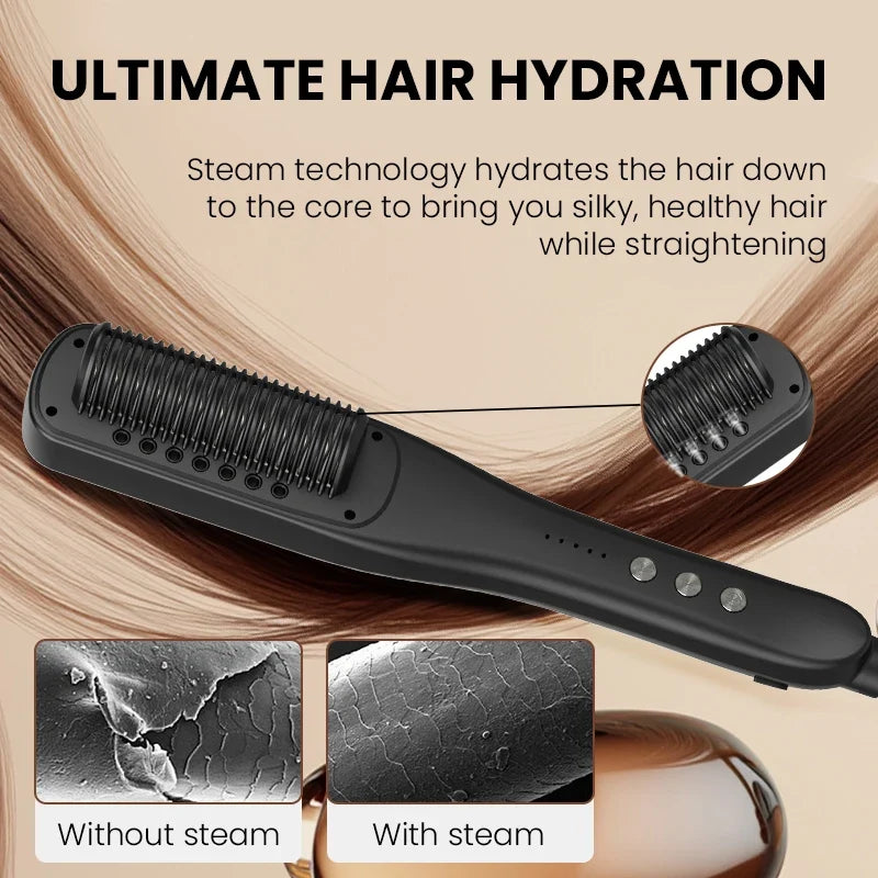 K·SKIN Negative Ion Steam Hair Straightener Brush 2 In 1 Straightening Curler Fast Heating Ceramic Anti‑Scald Hair Styling Comb