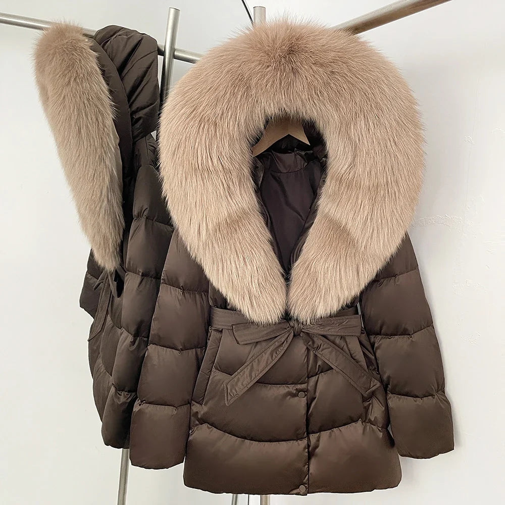 Natural Fur Collar Down Jacket Women Winter 2026 High Quality Duck Down Puffer Parka Windproof Warm Down Coat Outerwear New
