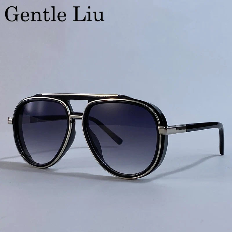 Oversized Polarized Oval Pilot Steampunk Sunglasses Men 2026 Luxury Brand Double Beam Sunglass For Male Classic Eyewear Shades