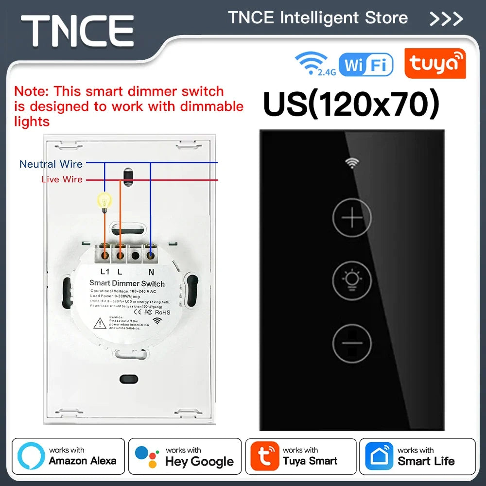 TNCE Tuya WIFI Light Dimmer Switch EU/US Brightness adjust LED Dimmer Breaker Module Smart Life Voice Control Alexa Google Home