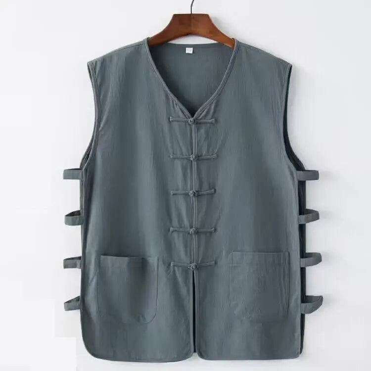 Chaleco Vintage para Hombre, Camisa de Algodón Lino, Chaleco de Kung Fu, Camiseta sin Mangas de Verano, Traje Tang, Ropa Tradicional China, Cárdigan Abierto sin Mangas