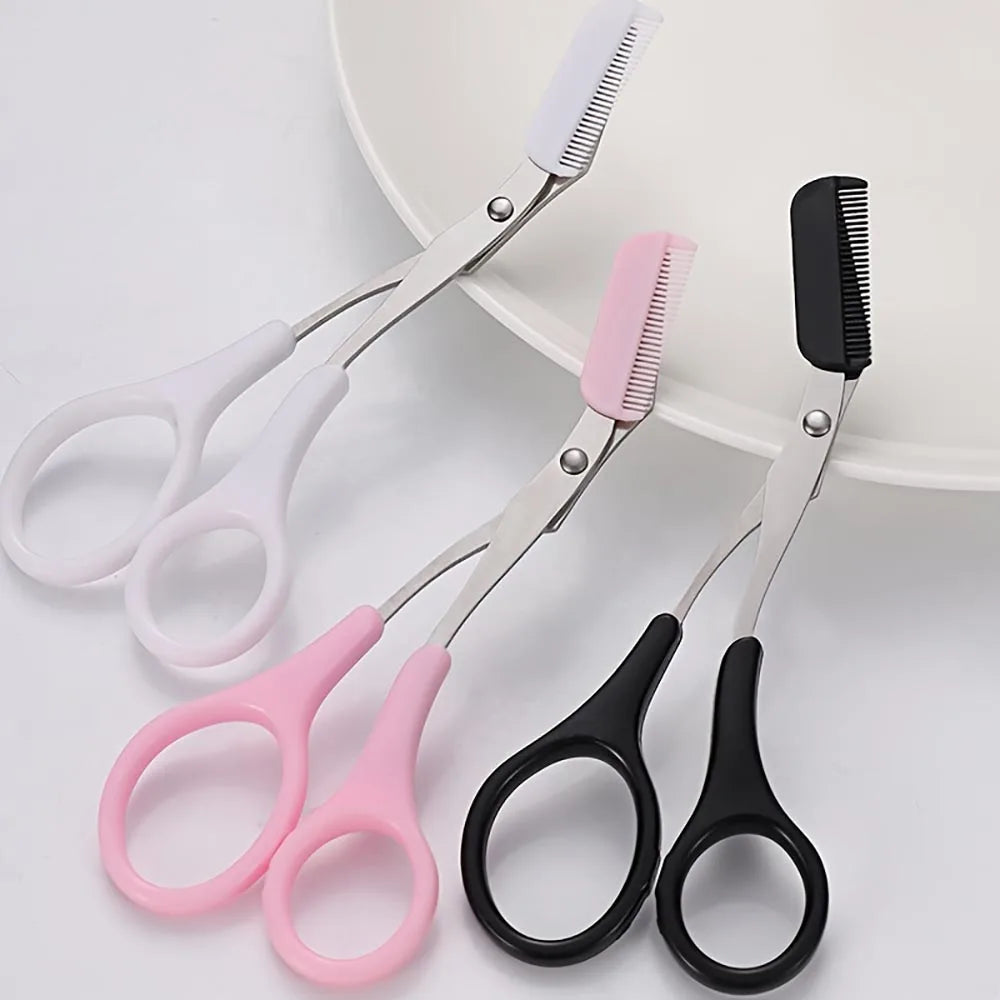 Stainless Steel Eyebrow Trimming cissors with built-in Comb Pink/White/Black SPrecise Grooming Tool Creating Perfect Eyebrows