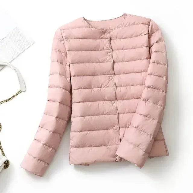 2024 New Autumn Winter Warm Ultra Light Weight Puffer Coats Down Jacket Women Slim Jacket Female Fashion White Duck Down Coat