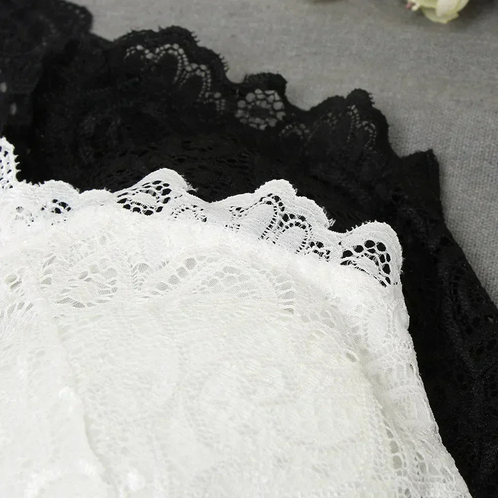 Nuevos tops de tirantes sexis de encaje floral con relleno para mujer, en blanco y negro, de algodón, con cuello en V, estilo chaleco de encaje a crochet informal